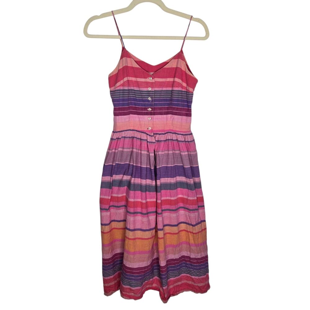 Vintage Women Rainbow Sundress Twee Summer Vacation Colorful Girly Pink XS